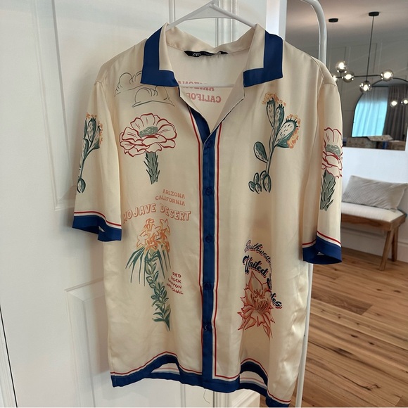 Zara Floral Cream Satin Men's Shirt - Picture 1 of 5